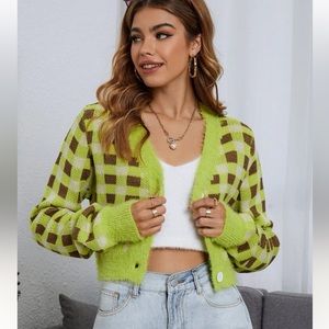 Green and brown cardigan